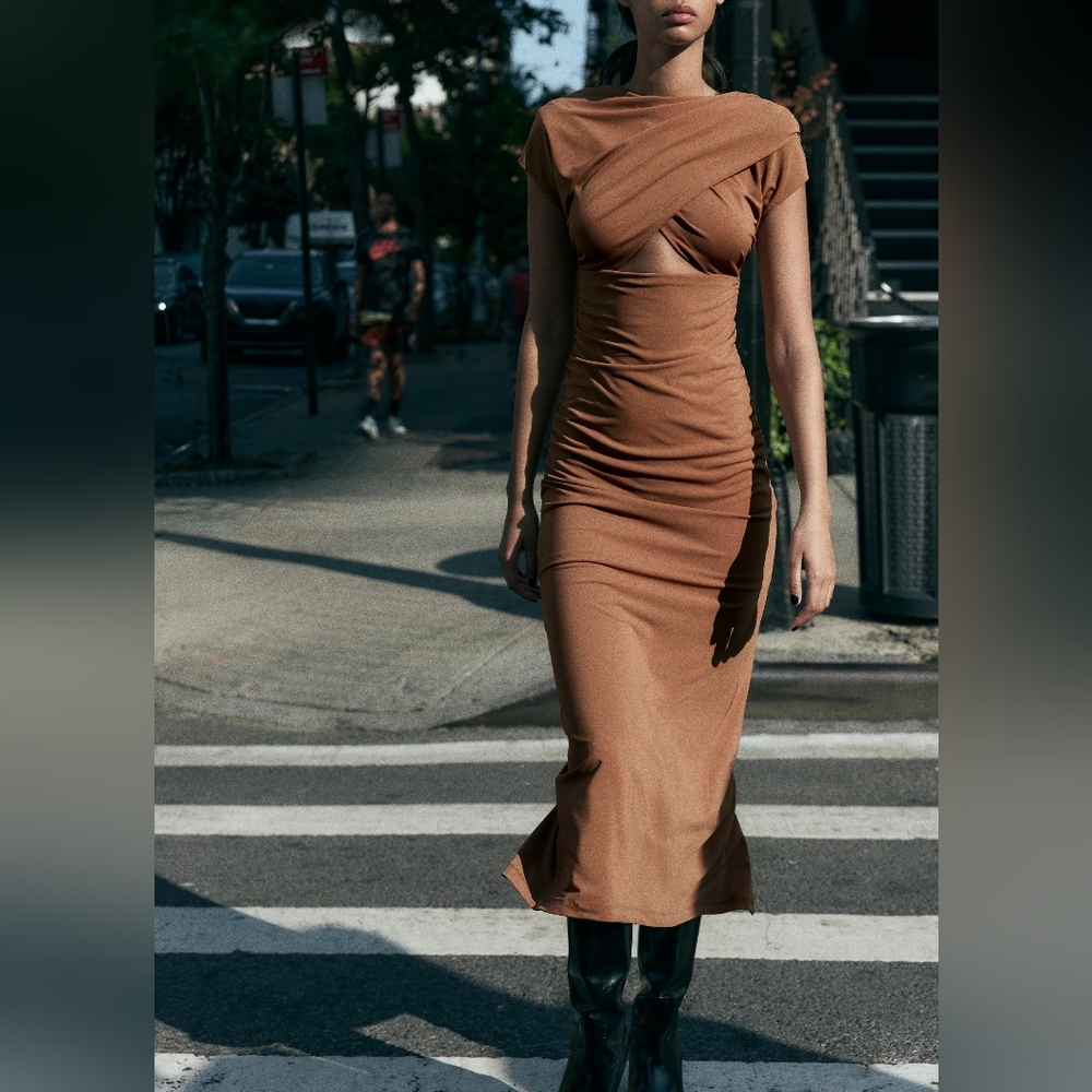 ZARA DRAPED CUT OUT DRESS - Picture 4 of 15